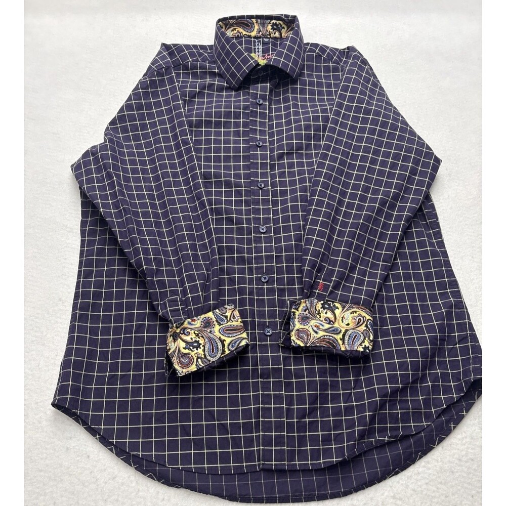 ROBERT GRAHAM LONG SLEEVE TAILORED FIT  PURPLE PAISLEY FLIP CUFF EMBROIDERY XL